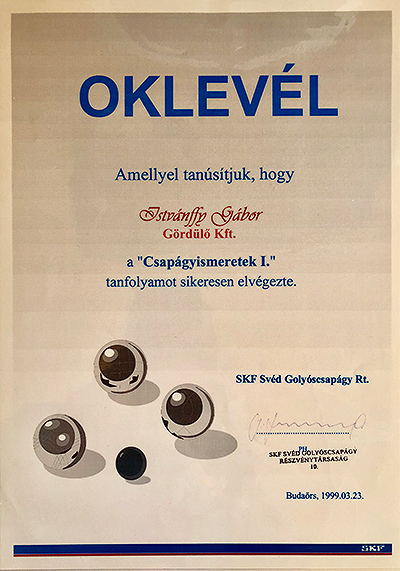 SKF oklevél