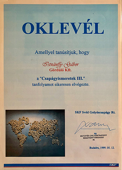 SKF oklevél